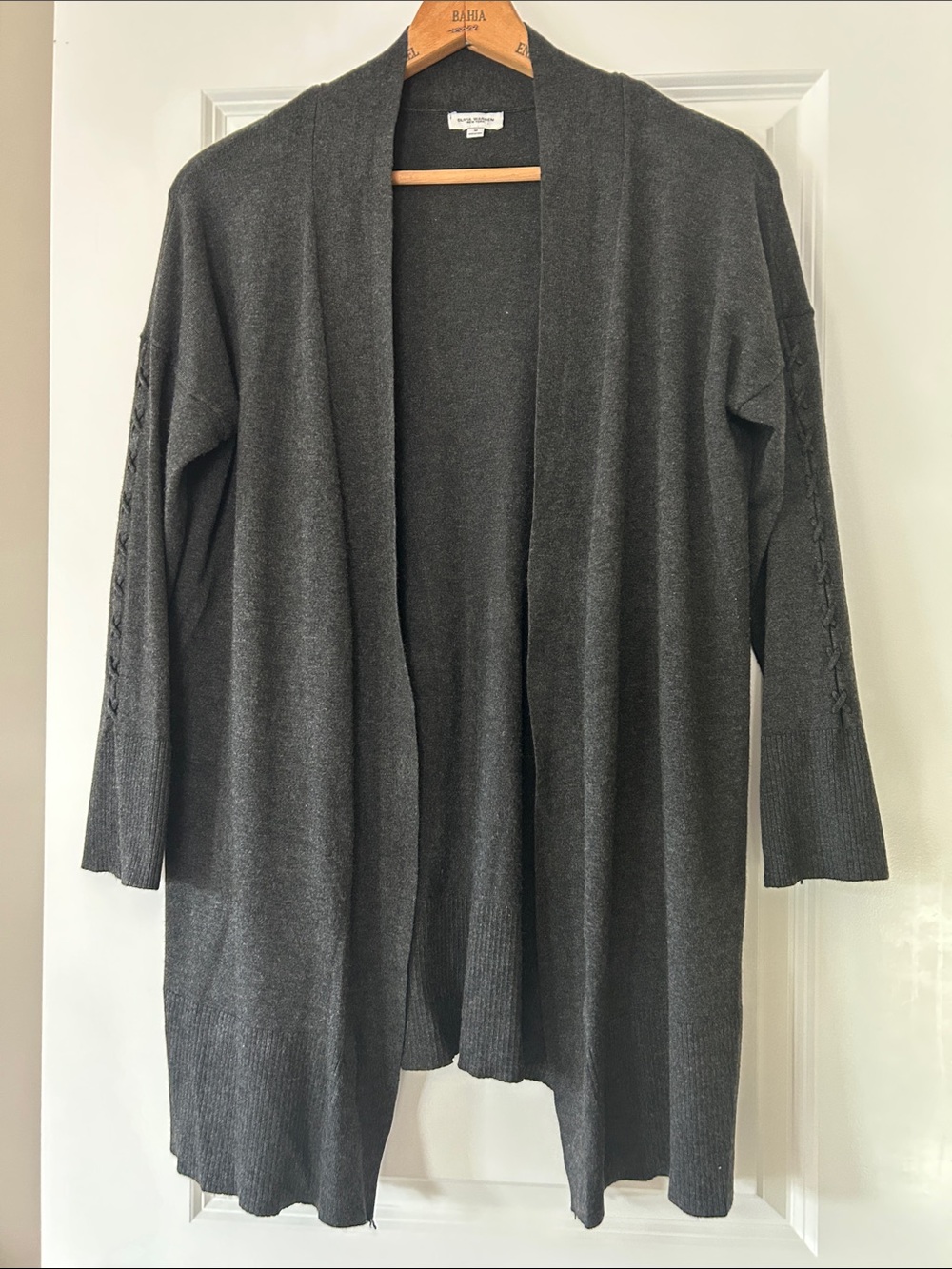 Olivia Warren Long Cardigan Sweater Sz M w MEASUREMENTS Lace-Up Sleeve Detail